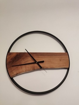 Zegar, drewno i stal. okrągły na ścianę. Fi 60 cm.