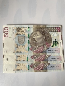 Banknot 500zł seria AA 2016r.   Duża ilość 