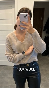 100% Wełna Sweter Vneck H&M Wool Serek Sweterek