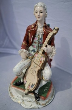 Figurka skrzypka - sygnowana, XIX w., porcelana