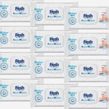 12X Aqua Wipes Fresh Baby Chusteczki 99%Water Pure