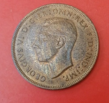 Anglia Jerzy VI One Penny 1939 brąz