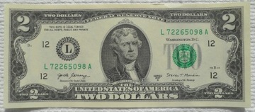 USA Jefferson $2 dollars dolary 2017A L12