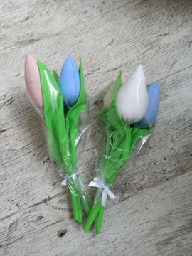 Szyte bawełniane tulipany dzień babci bukiet 3 szt