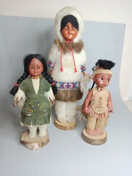 Stare kanadyjskie lalki zestaw ludowe folkowe etno lalka Ameryka ludowe