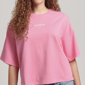 Różowy t-shirt SUPERDRY micro logo tee loose fit S