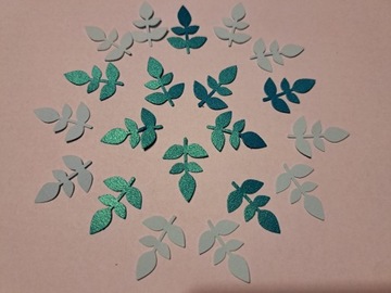 Liście zielone morskie brokatowe i błękit Handmade