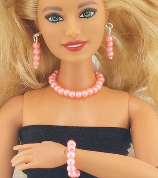Zestaw biżuterii dla lalek Barbie koralowy róż