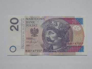 20 zł złotych 2016 UNC z paczki seria BA