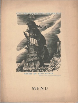 Transatlantique French Line Menu, 1936. Dinner