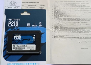 Dysk SSD Patriot P210 2048 GB / 2TB SATA GWARANCJA