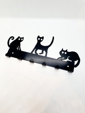 Metalowy wieszak haczyk czarny z kotami koty