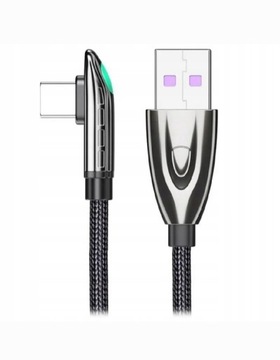 Gamingowy kabel USB typu C USB-A 90 stopni 6A 66W LED 200 cm
