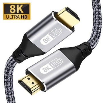 Kabel 2m HDMI do HDMI 2.1 Przesył 8K/4K/2K Przewód z Oplotem Solidne Wtyki