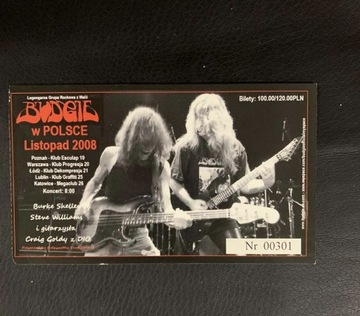 Bilet z koncertu BUDGIE w Polsce Listopad 2008