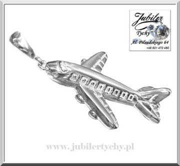 Srebrny wisiorek samolot Jubiler Tychy silver 925