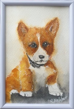 Obraz ręcznie malowany "Pies"+rama piesek pluszak