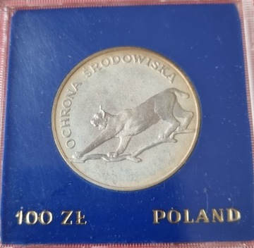 100 zł Ryś 1979 rok, srebro 625 ,mennicza 