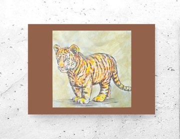 retro obrazek z tygrysem, mały tygrysek plakat A4