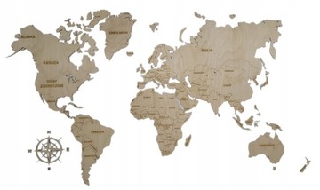 Drewniana Mapa Świata Dekoracja na Ścianę Sklejka