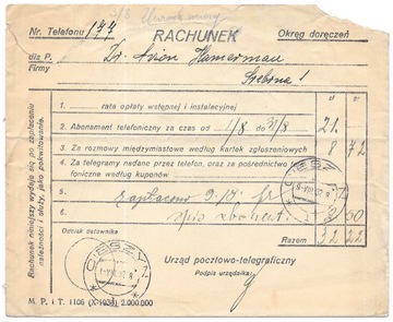 Koperta na rachunek telef. MPiT Nr 1106 X.1930