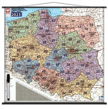 Aktualna Mapa Kodowo-drogowa Polski ścienna 2024