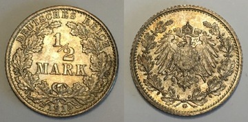 Niemcy 1/2 Marki 1915 (G) "Wilhelm II" srebro