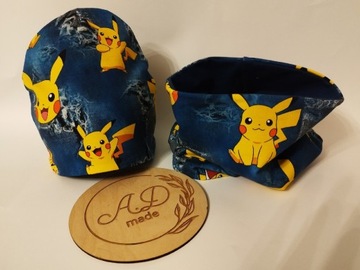 Komplet czapka komin Pokémon Pikachu bawełniany 