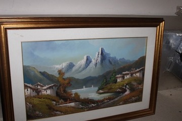 Stary obraz OLEJNY przywieziony z Włoch  - góry