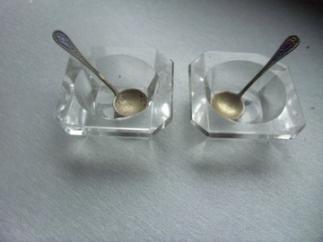 Srebro +  kryształ para solniczek łyżeczki srebro