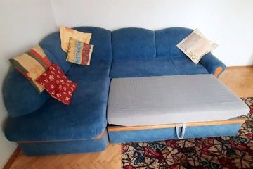 Narożnk sofa łóżko 210x150 niebieski super stan