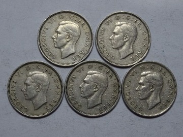 Anglia 5 monet 1 shilling 1947-1951 rok -A36