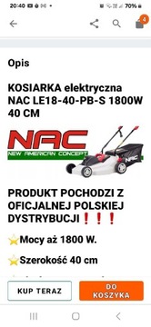 Sprzedam kosiarkę elektryczną NAC 1800w.