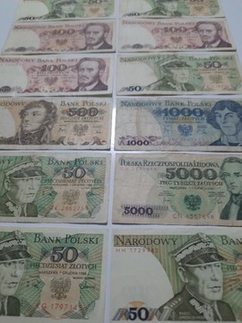 244N' 12 BANKNOTÓW PRL OD 50 ZŁ DO 5.000 TYSIĘCY 