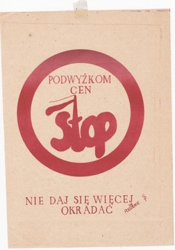 ulotka Solidarność, "podwyżkom cen stop"