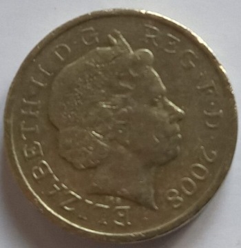 One Pound Elizabeth II 2008 r. Error