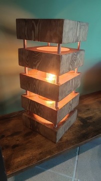 Lampa stojąca drewniana hand made sosna LED