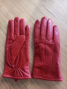 Rękawiczki skórzane damskie czerwone r.S