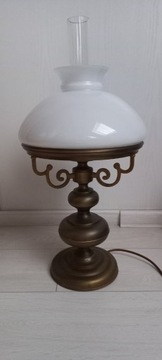 Lampa stołowa mosiężna z kloszem szklanym.Wys.60cm