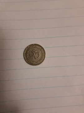 Moneta niemiecka 50 fenigów że znakiem G Z 1950R