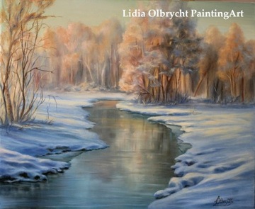 L. Olbrycht, Pejzaż Zimowy Słońce, Obraz olejny