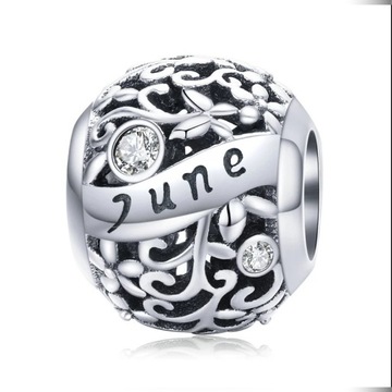 Charms beads nazwa miesiąca "czerwiec" srebro 925