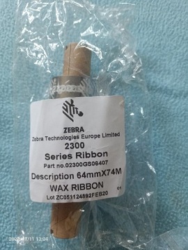 Taśma woskowa Zebra 2300 Wax 64mm x 74m fi12.7