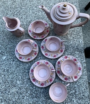 Komplet kawowy JOHANN HAVILAND- różowa porcelana