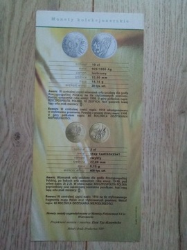 Folder do monety 80 lat Odzyskania Niepodległości.