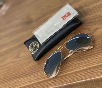 Oryginalne okulary RayBan Aviator złoto-niebieskie