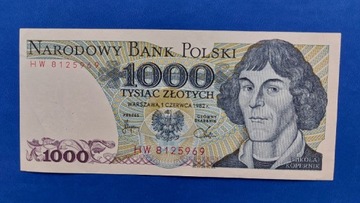 Banknot 1000 zł z 1982r. Seria HW.