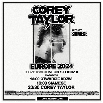 Corey Taylor 2 bilety na koncert 3.06.2024 Warszawa bilet