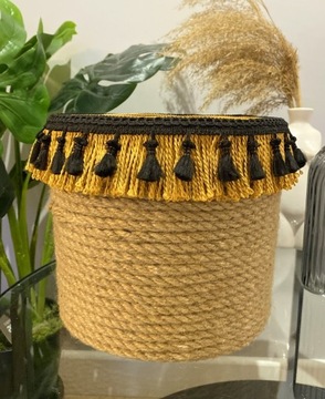 Doniczka osłonka na doniczkę boho frędzle handmade