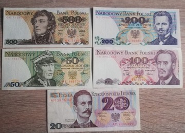 5 BANKNOTÓW PRL 500. 200.100.50.20 